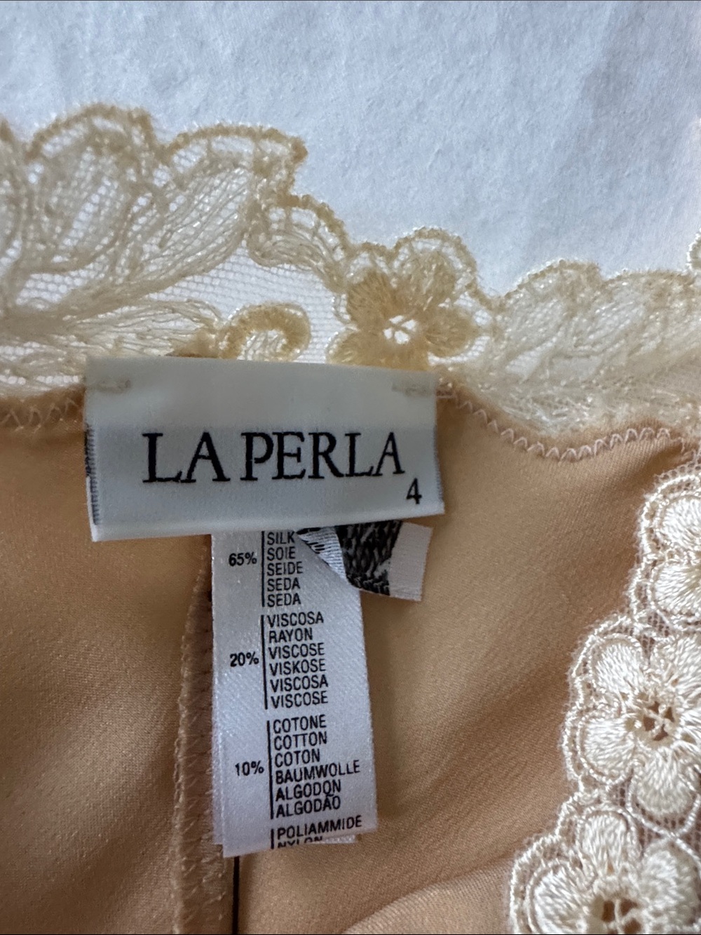 La Perla Champagne Satin Lace-Trim Chemise - Picture 3 of 6